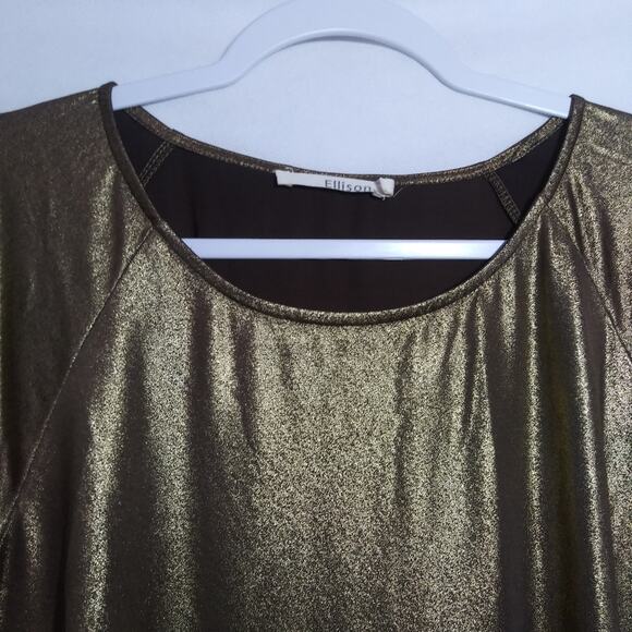Ellison Gold Bronze Metallic Stretch Short Sleeve Top Size M - Picture 4 of 8